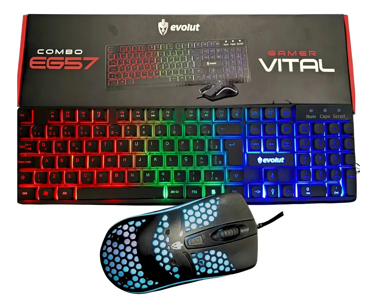 Combo EG-57 Vital Evolut Gamer Teclado Abnt2 Rainbow + Mouse - imagem 1